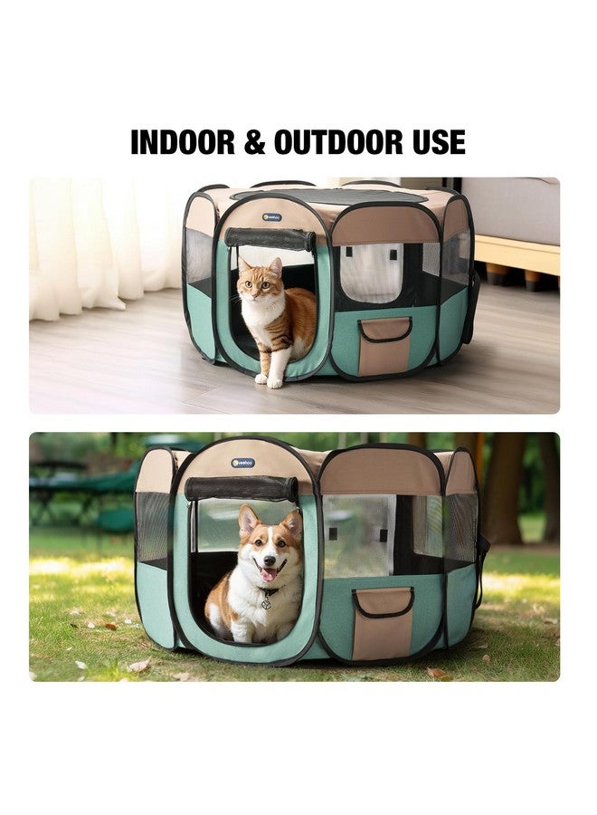 Veehoo Veehoo Portable Dog Playpen - Medium Dog Playpen Indoor/Outdoor with Removable Zipper Top, Foldable Dog Play Pen Pet Playpen with Carrying Case, Green - Image 5