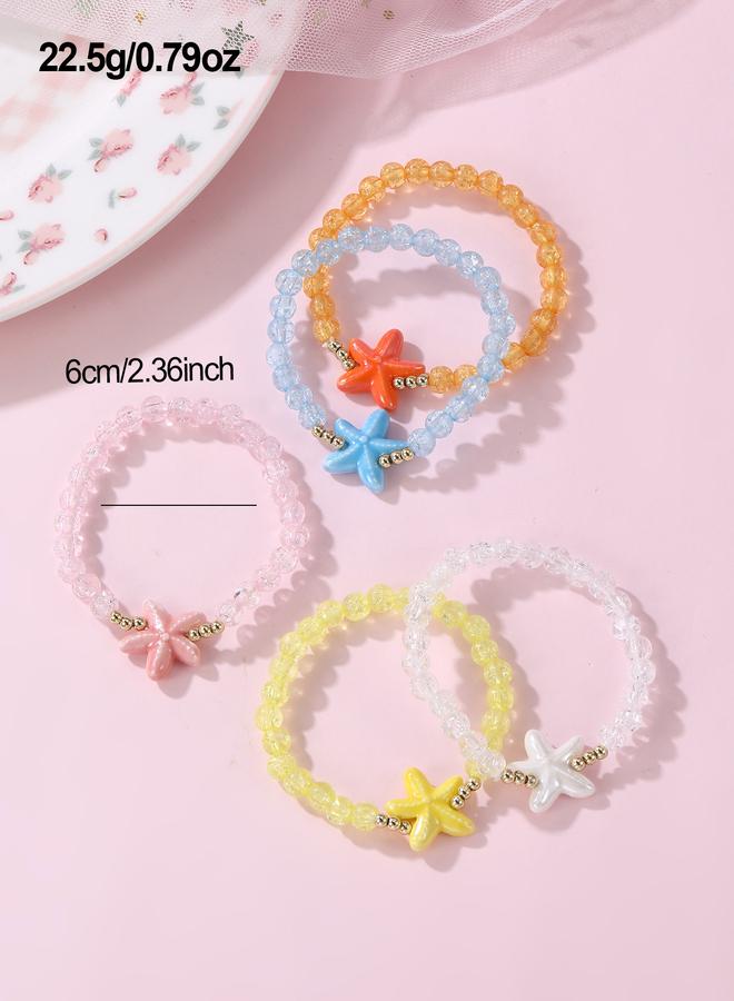 Take Two Pack of 5 - Girls Multi-Color Starfish Charm Beaded Bracelets - Image 4