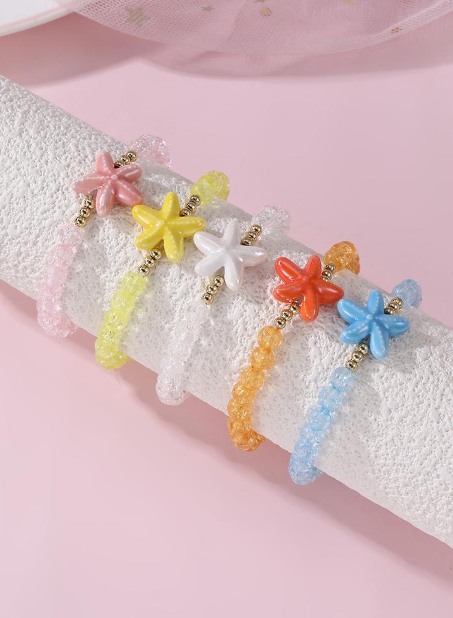 Take Two Pack of 5 - Girls Multi-Color Starfish Charm Beaded Bracelets - Image 1