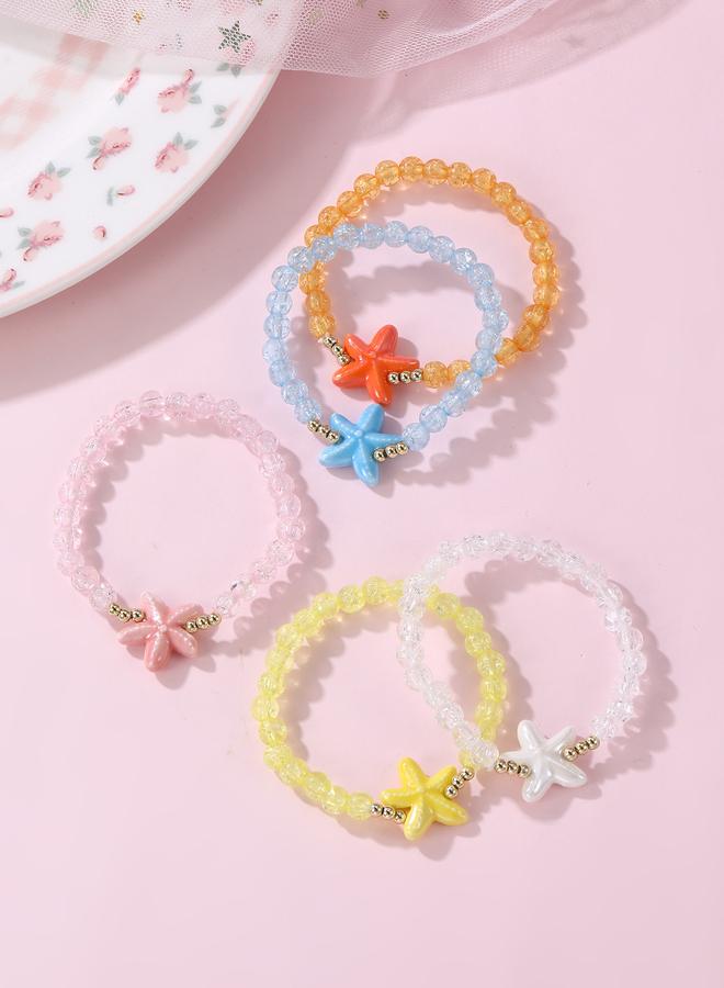 Take Two Pack of 5 - Girls Multi-Color Starfish Charm Beaded Bracelets - Image 2