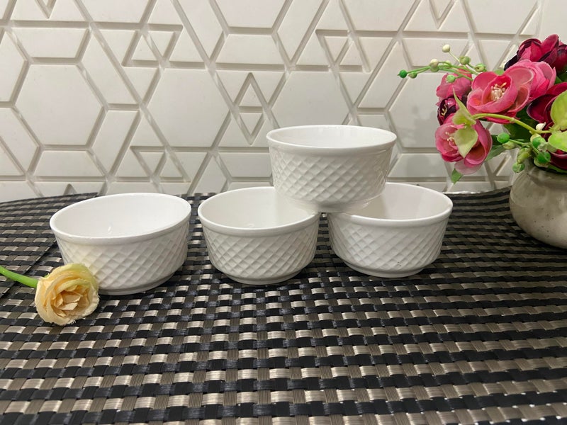 ALTAICA Bone China White Ceramic 80 ml Small Sauce Bowl Set of 4 Mini Dip Bowls for Serving Chutney, Salsa, Pickle, Sauce - Image 1