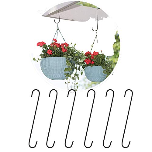 Leafy Tales 10-Inch Heavy Duty Metal S Hooks (Pack of 6) - Large Black S-Shaped Hanging Hooks for Plant Baskets, Bird Feeders, Pots & Pans | Rust-Proof Iron Utility Hooks for Home & Garden - Image 1