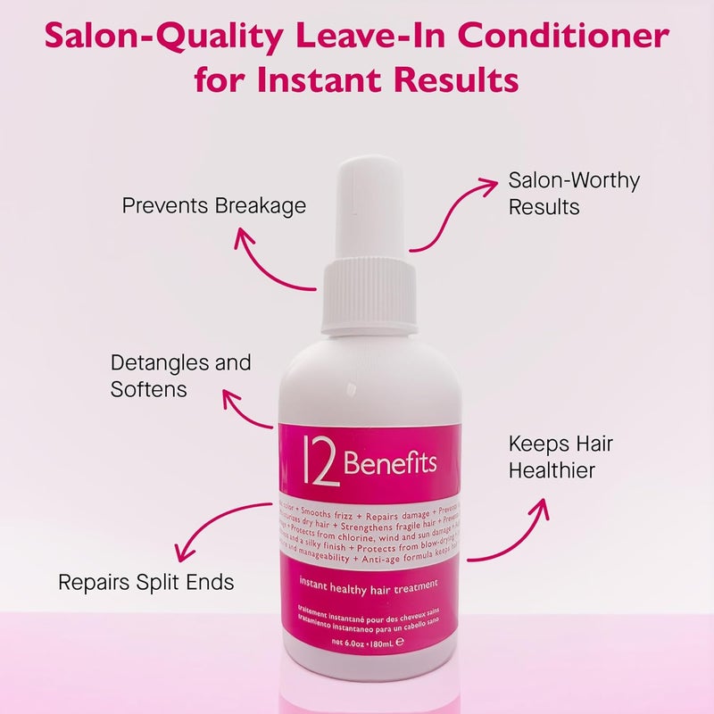 12 Benefits Instant Healthy Hair Treatment - 6 Ounce Leave-In Conditioner for All Hair Types - Image 3