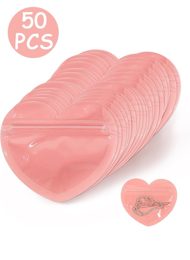 كوانتوم 50 حقيبة مجوهرات على شكل قلب، حقائب شفافة قابلة للإغلاق، حقيبة صغيرة لتنظيم المجوهرات - Image 1