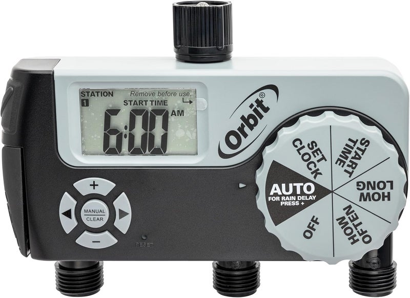 ORBIT 56233D 3-Outlet Digital Watering Timer, 3 valves, Black and Gray - Image 1