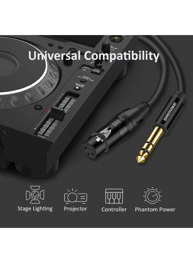 DREMAKE TRS 1/4 Inch 6.35mm/6.5mm to XLR Female Balanced Interconnect Audio Cable, 15FT 3Pin XLR to Quarter Inch Mic Cable for Microphone, Mixer, Guitar, AMP, Speakers - Black - Image 2