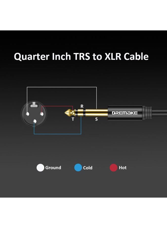 DREMAKE TRS 1/4 Inch 6.35mm/6.5mm to XLR Female Balanced Interconnect Audio Cable, 15FT 3Pin XLR to Quarter Inch Mic Cable for Microphone, Mixer, Guitar, AMP, Speakers - Black - Image 5