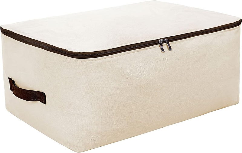 Metsi Wardrobe Organizer for Cloth storage bags for clothes large with Handles Breathable Canvas storage box under bed storage organizer box help in Organizing Clothes and More Beige - Image 1