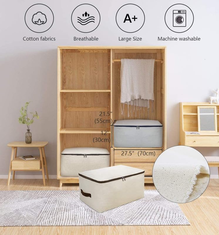 Metsi Wardrobe Organizer for Cloth storage bags for clothes large with Handles Breathable Canvas storage box under bed storage organizer box help in Organizing Clothes and More Beige - Image 2
