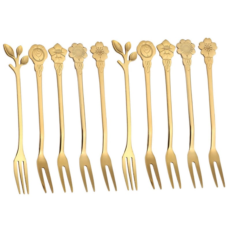 Titanium Coated Stainless Steel Fruit Forks 10 Piece Set For Dessert And Party - Image 2