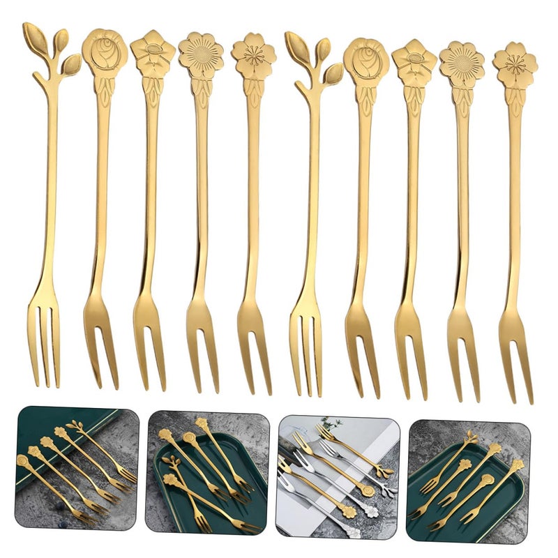 Titanium Coated Stainless Steel Fruit Forks 10 Piece Set For Dessert And Party - Image 4