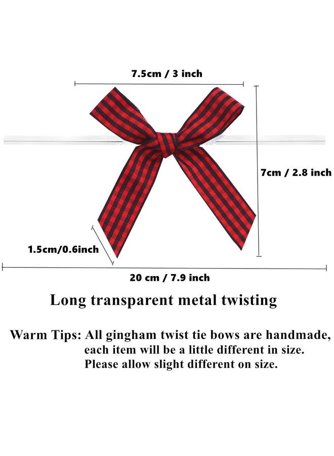 GUIFIER 50 Count 3 Inch Gingham Ribbon Twist Tie Bows, Checkered Pretied Bows With Twist Ties, Twist Bow Ties For Treats, Cake Pops, Baby Shower, Crafts, Gift Wrapping, Cookies(Black And Red Plaid) - Image 2