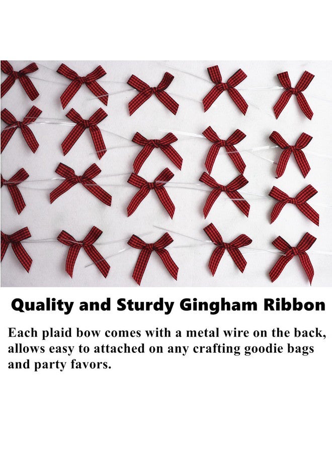 GUIFIER 50 Count 3 Inch Gingham Ribbon Twist Tie Bows, Checkered Pretied Bows With Twist Ties, Twist Bow Ties For Treats, Cake Pops, Baby Shower, Crafts, Gift Wrapping, Cookies(Black And Red Plaid) - Image 4