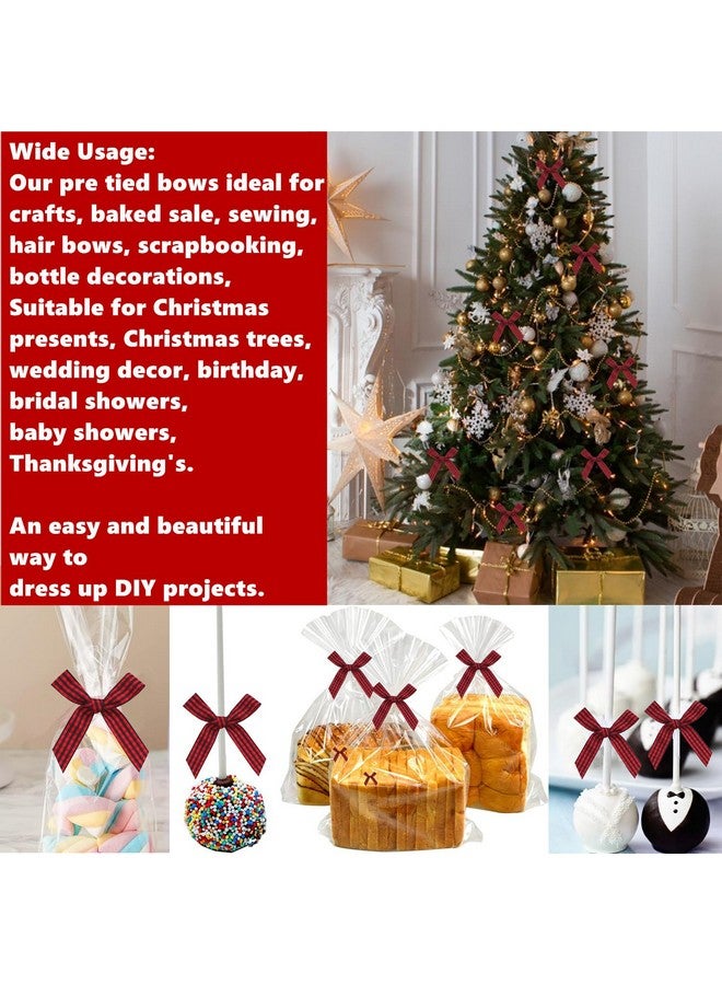 GUIFIER 50 Count 3 Inch Gingham Ribbon Twist Tie Bows, Checkered Pretied Bows With Twist Ties, Twist Bow Ties For Treats, Cake Pops, Baby Shower, Crafts, Gift Wrapping, Cookies(Black And Red Plaid) - Image 3