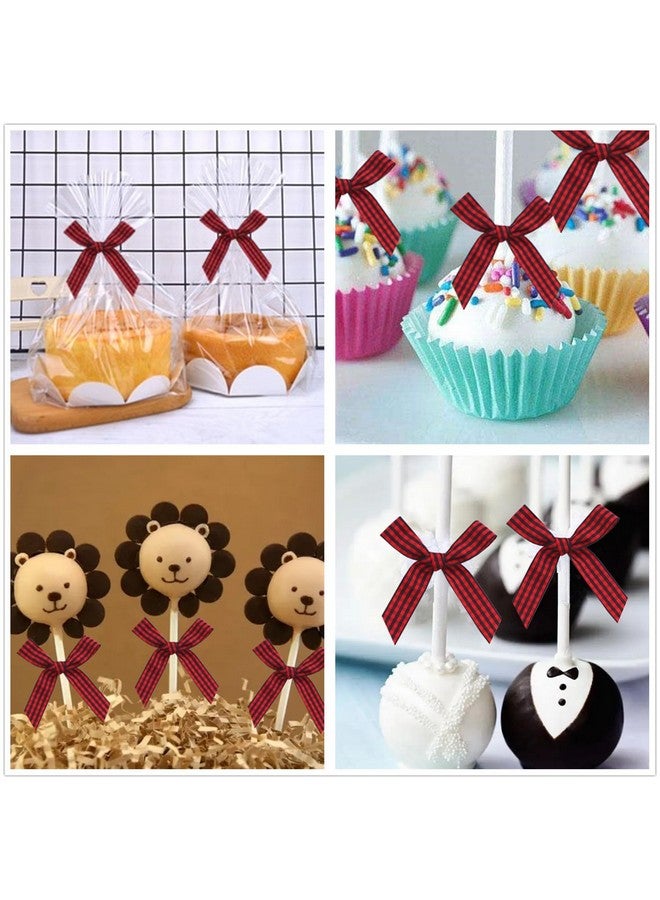 GUIFIER 50 Count 3 Inch Gingham Ribbon Twist Tie Bows, Checkered Pretied Bows With Twist Ties, Twist Bow Ties For Treats, Cake Pops, Baby Shower, Crafts, Gift Wrapping, Cookies(Black And Red Plaid) - Image 5