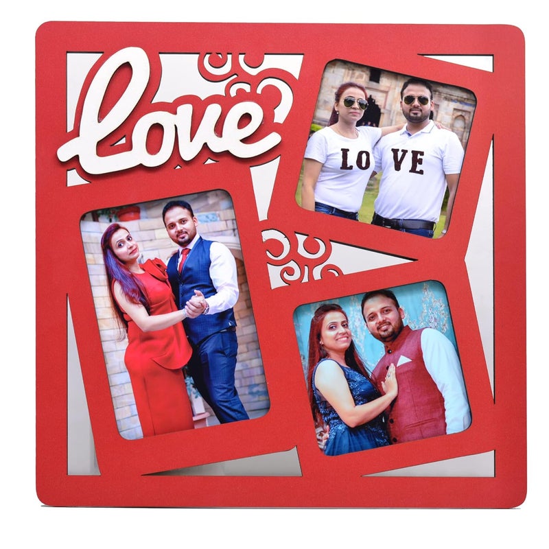 AJANTA ROYAL Photo Insert Love Collage Photo Frame With 3 Photos Perfect For Multiple Occassions Like Anniversary Valentines Day Birthdays Weddings etc RED - Image 1