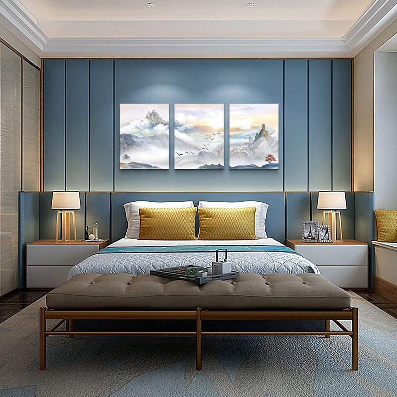 TTHWALLART mountain Landscape Abstract painting Canvas Wall Art for living room bathroom Wall Decor for bedroom kitchen artwork Canvas Prints 3 Pieces Modern framed office Home decorations watercolor picture - Image 3