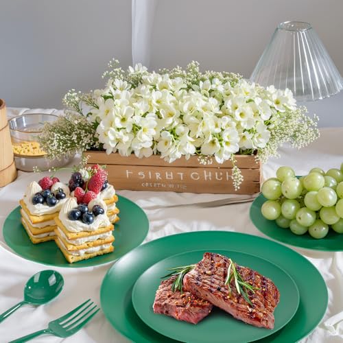 ejonirinjonir EI 150pcs Green Plastic Plates,Green Disposable Plates Heavy Duty,Fancy Plastic Dinnerware Set,Dinner Plate for Party,Picnic,Birthday,Wedding Afternoon Tea Spring,Soccer Plates,World Cup 2026 - Image 2