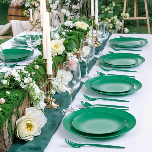 ejonirinjonir EI 150pcs Green Plastic Plates,Green Disposable Plates Heavy Duty,Fancy Plastic Dinnerware Set,Dinner Plate for Party,Picnic,Birthday,Wedding Afternoon Tea Spring,Soccer Plates,World Cup 2026 - Image 3