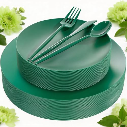ejonirinjonir EI 150pcs Green Plastic Plates,Green Disposable Plates Heavy Duty,Fancy Plastic Dinnerware Set,Dinner Plate for Party,Picnic,Birthday,Wedding Afternoon Tea Spring,Soccer Plates,World Cup 2026 - Image 1