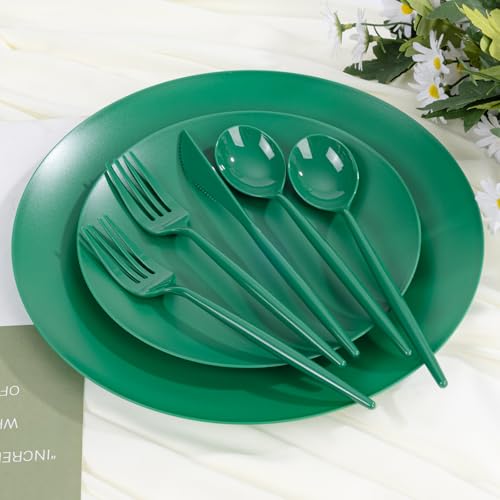ejonirinjonir EI 150pcs Green Plastic Plates,Green Disposable Plates Heavy Duty,Fancy Plastic Dinnerware Set,Dinner Plate for Party,Picnic,Birthday,Wedding Afternoon Tea Spring,Soccer Plates,World Cup 2026 - Image 4