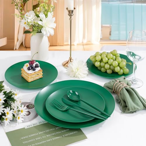 ejonirinjonir EI 150pcs Green Plastic Plates,Green Disposable Plates Heavy Duty,Fancy Plastic Dinnerware Set,Dinner Plate for Party,Picnic,Birthday,Wedding Afternoon Tea Spring,Soccer Plates,World Cup 2026 - Image 5