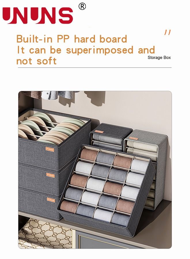 UNUNS Underwear Storage Box,Set Of 3 Foldable Divider Organizers,Closet Boxes For Socks,Bras,Ties,Scarves(20+6+7,Dark Gray) - Image 4