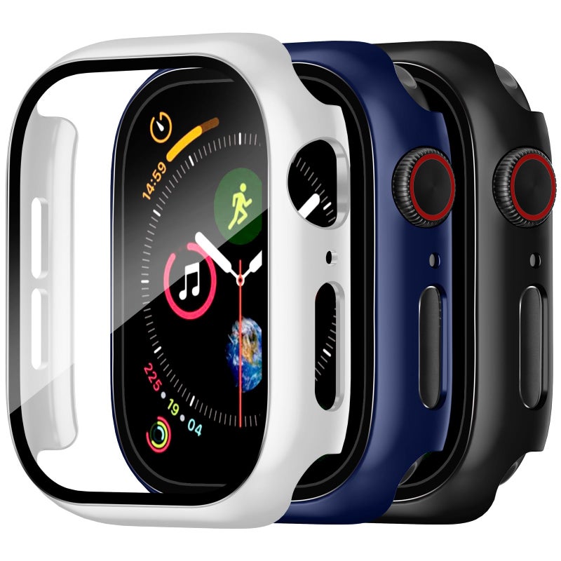 Charlam 3 Pack Charlam Case Compatible with Apple Watch 38mm Series 1/2/3 Built-in Screen Protector, Ultra-Thin Bumper Full Cover Hard PC Protective Case for iWatch 38MM, Black, Navy Blue, White - Image 1