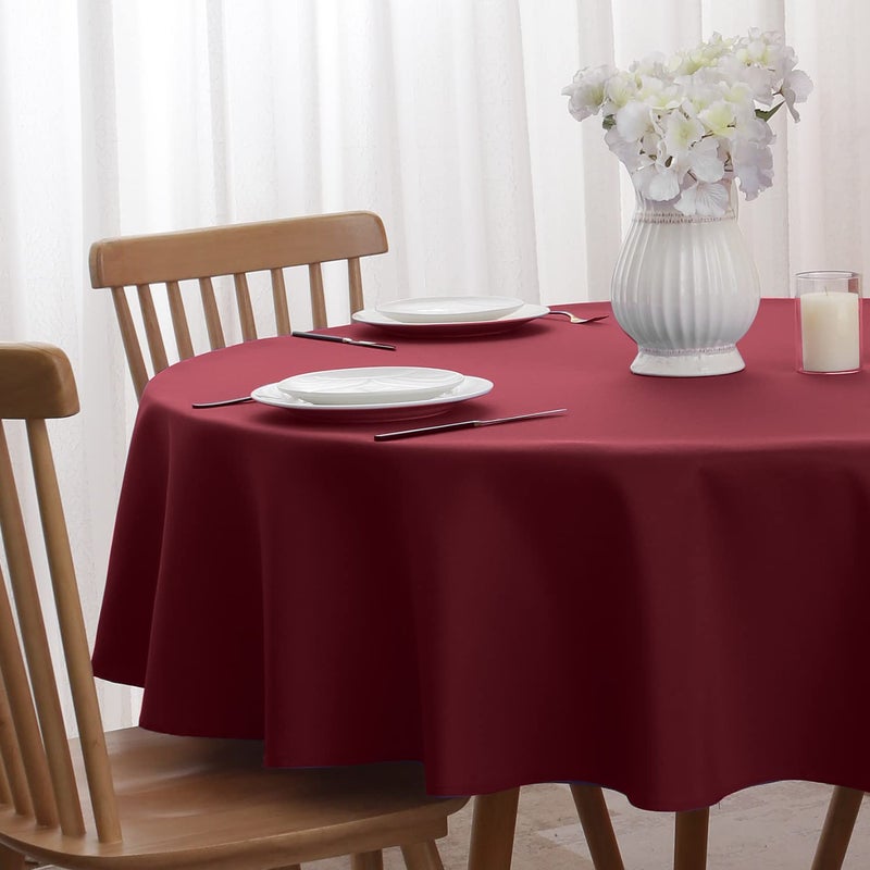 Softalker Round Tablecloth Waterproof & Stain Resistant Table Cloth Wrinkle Free Fabric Washable 210Gsm Polyester Table Cover For Dining/Party/Buffet/Wedding - 60 Inch, Burgundy - Image 5