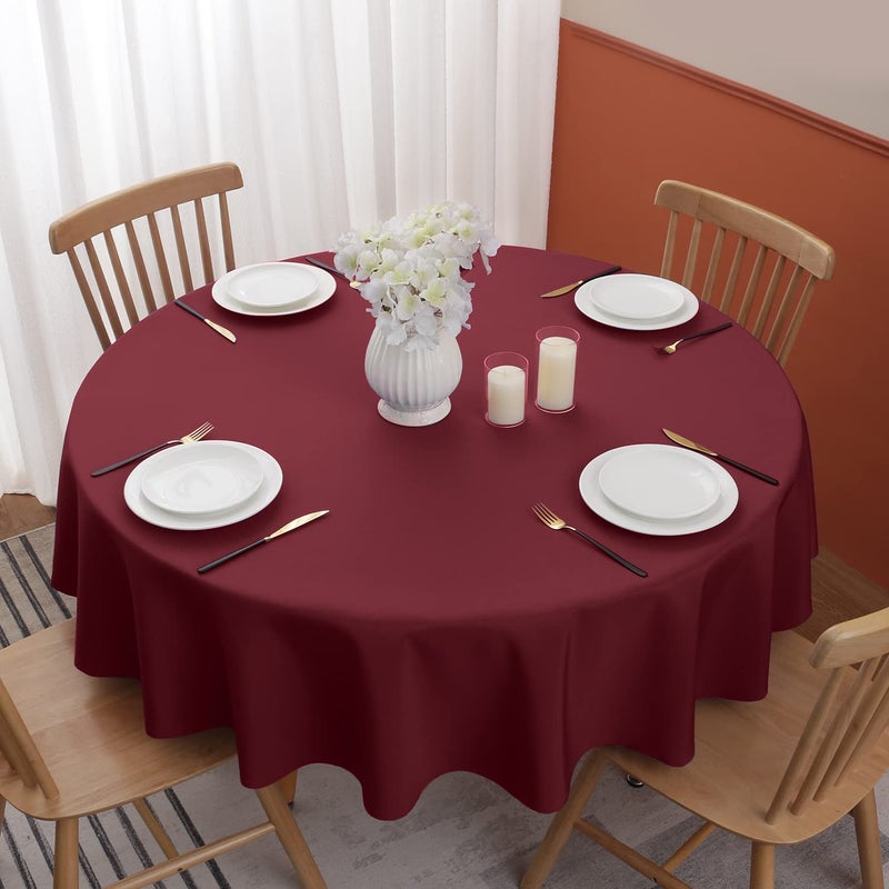 Softalker Round Tablecloth Waterproof & Stain Resistant Table Cloth Wrinkle Free Fabric Washable 210Gsm Polyester Table Cover For Dining/Party/Buffet/Wedding - 60 Inch, Burgundy - Image 2