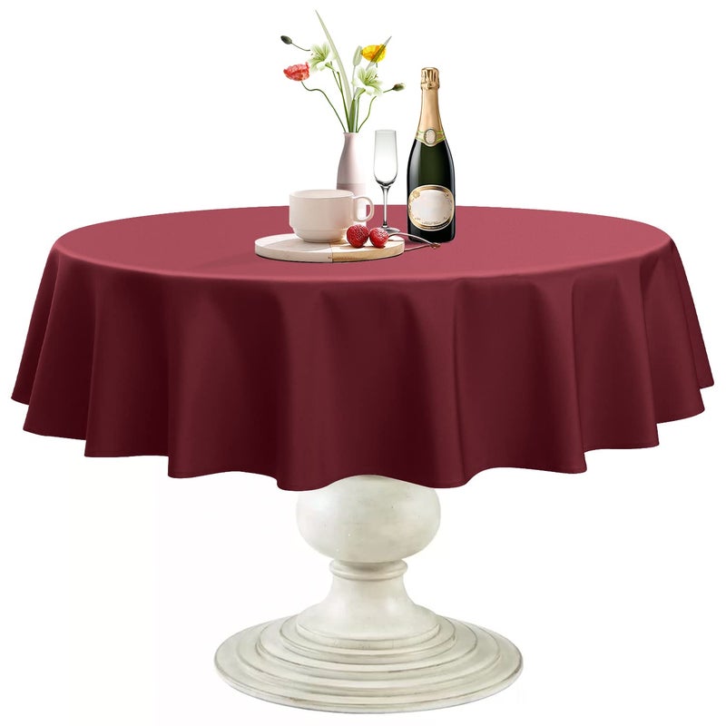 Softalker Round Tablecloth Waterproof & Stain Resistant Table Cloth Wrinkle Free Fabric Washable 210Gsm Polyester Table Cover For Dining/Party/Buffet/Wedding - 60 Inch, Burgundy - Image 1
