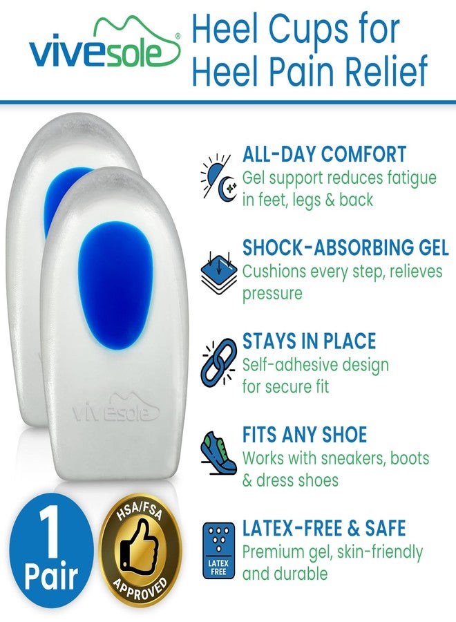 Vivesole 3 Pairs Gel Heel Cups For Heel Pain, Plantar Fasciitis - Silicone Cushion Pads for Achilles Tendonitis - Shock Absorbing Shoe Wedge Inserts for Bone Spur, Foot Pain Relief, Sore, Bruised - Image 2