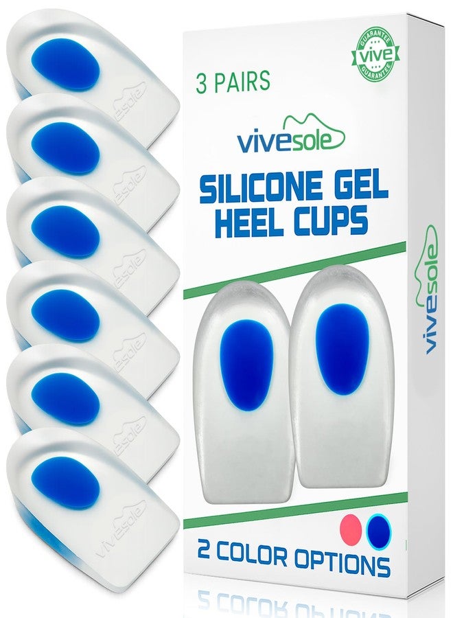 Vivesole 3 Pairs Gel Heel Cups For Heel Pain, Plantar Fasciitis - Silicone Cushion Pads for Achilles Tendonitis - Shock Absorbing Shoe Wedge Inserts for Bone Spur, Foot Pain Relief, Sore, Bruised - Image 1