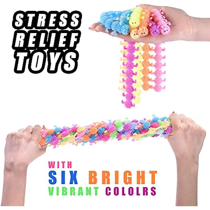 Rtinsd 12 PCS Caterpillars Stretchy String Fidget Sensory Toys,Relaxing Toys for Kids and Adults,Relieve Anxiety Stress for Autistic Children,Goodie Bag Fillers(Worm Style) - Image 4