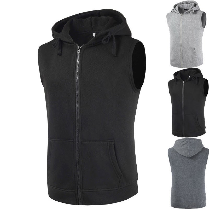 2023 Spring and Autumn new cross-border velvet cardigan hooded vest mens zipper vest a generation of hair Dark gray - Image 5