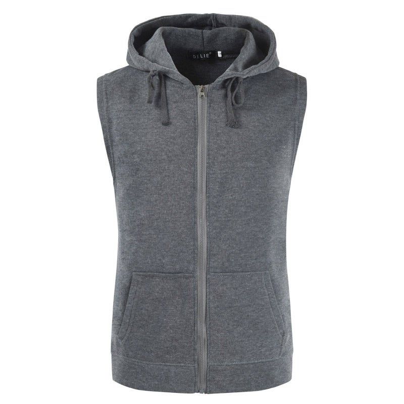2023 Spring and Autumn new cross-border velvet cardigan hooded vest mens zipper vest a generation of hair Dark gray - Image 1