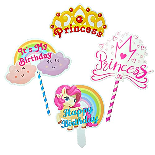 FI - FLICK IN 50 pcs Happy 4th Birthday Decoration Kit for Girls Car Castle Cutouts Princess Sash Led Light Princess Birthday Decoration Number 4 Foil Balloon (Pack of 50, Pink) - Image 5