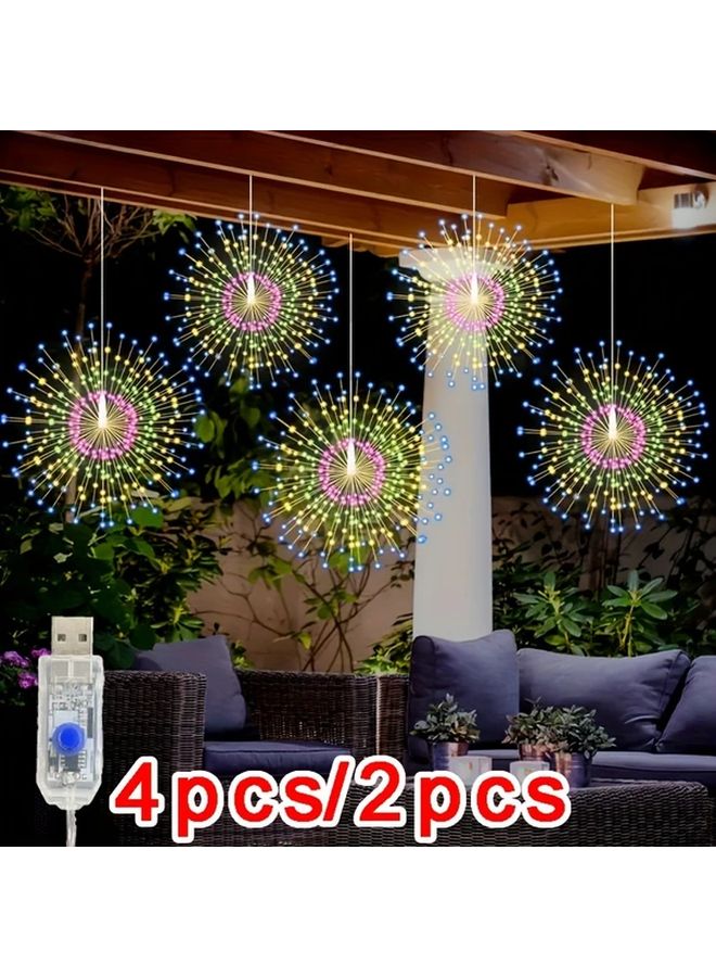 4pcs 360 LED Starburst Ball Lights Multicolor 8 Modes IPX4 Waterproof Copper Wire Fairy Lights - Image 1