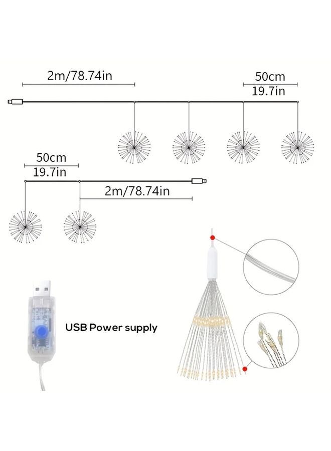 4pcs 360 LED Starburst Ball Lights Multicolor 8 Modes IPX4 Waterproof Copper Wire Fairy Lights - Image 4