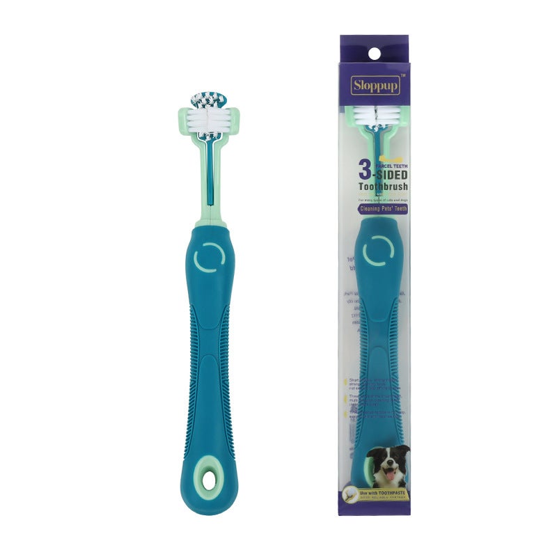 Generic 3-headed Pet Toothbrush Dog Cat Teeth Cleaning Supplies Oral Care Purple Pink Blue Green Plastic Toothbrush All Green 