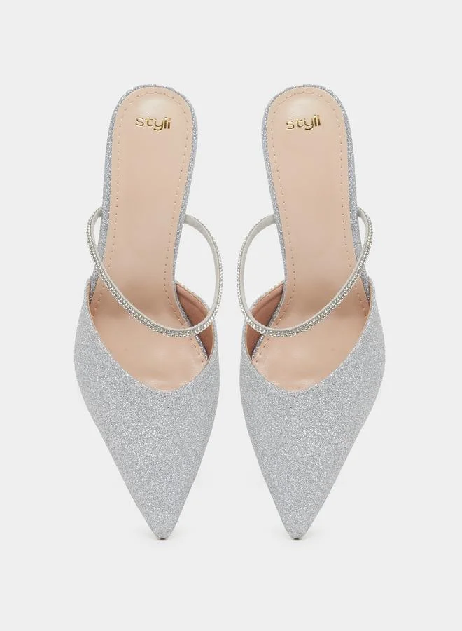 Styli Styli Textured Pointed Toe Stiletto Heel Pumps