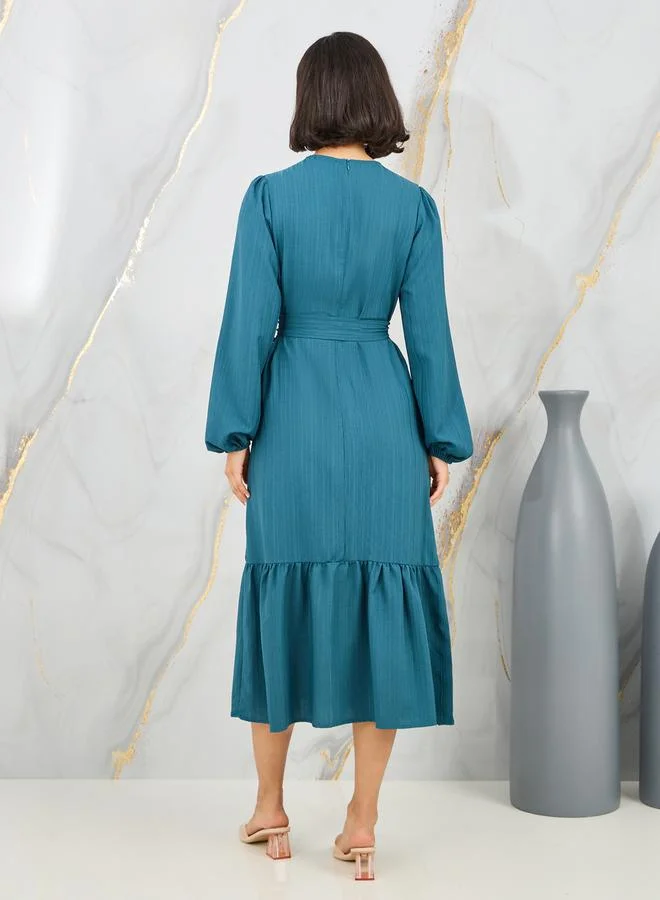Styli Ruffled Tie-Waist Dress