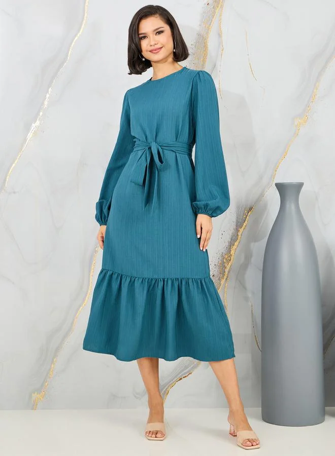 Styli Ruffled Tie-Waist Dress