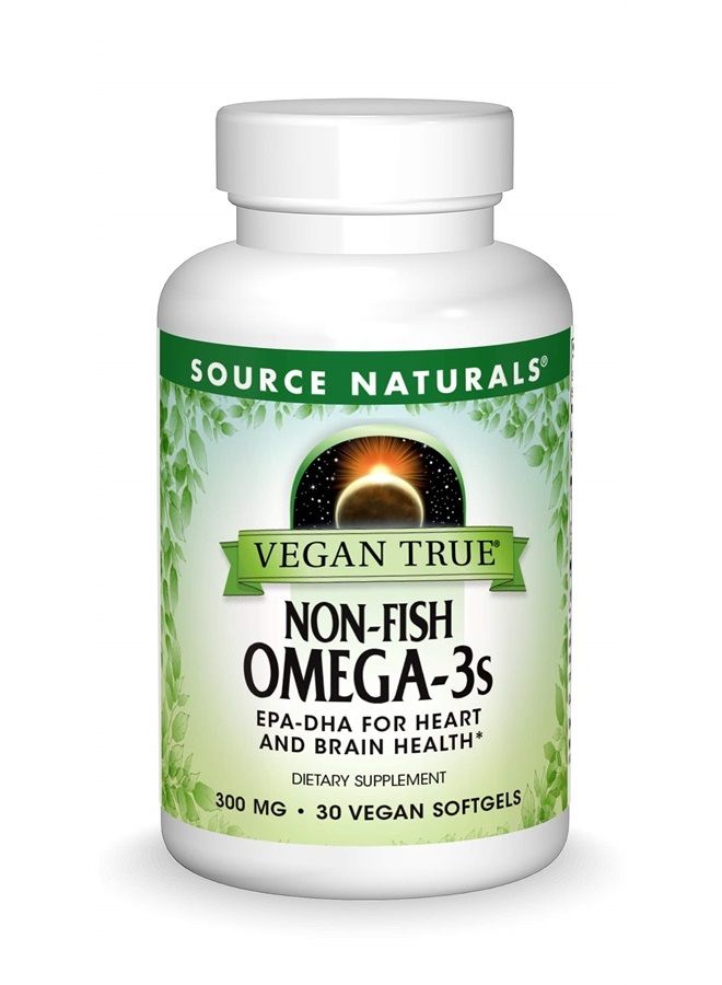 Source Naturals أوميغا-3 النباتية الحقيقية غير السمكية EPA-DHA لصحة القلب والدماغ، (30 كبسولة) - Image 1