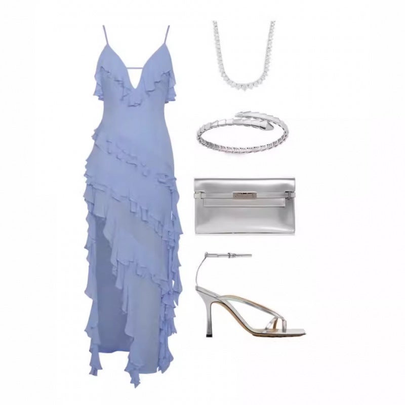 2026 Women's Sleeveless Irregular Solid Color Maxi Dress - Image 4