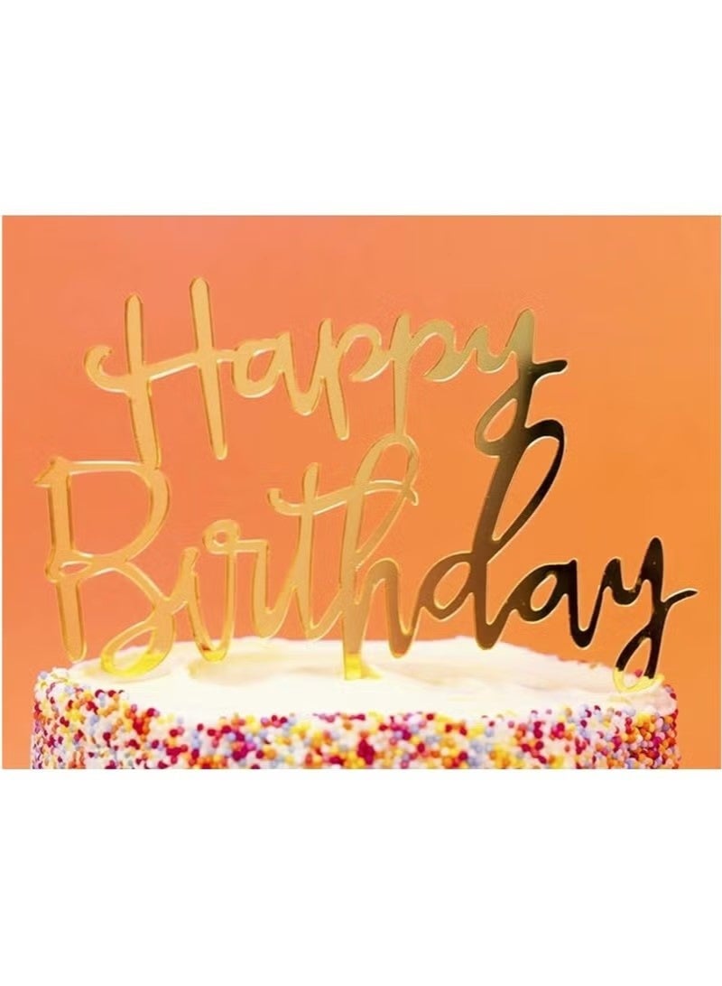 4PCS Acrylic Happy Birthday Cake Topper, Gold - Image 3