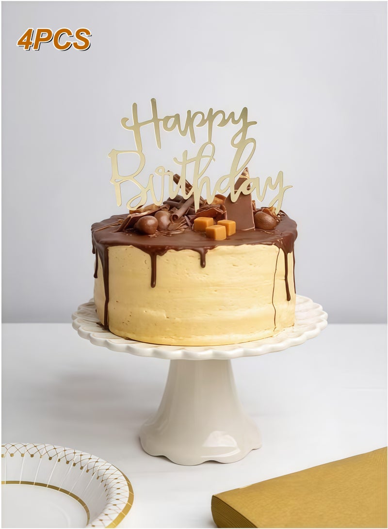 4 قطع من زينة كعكة عيد ميلاد سعيدة مصنوعة من الأكريليك، باللون الذهبي - Image 1