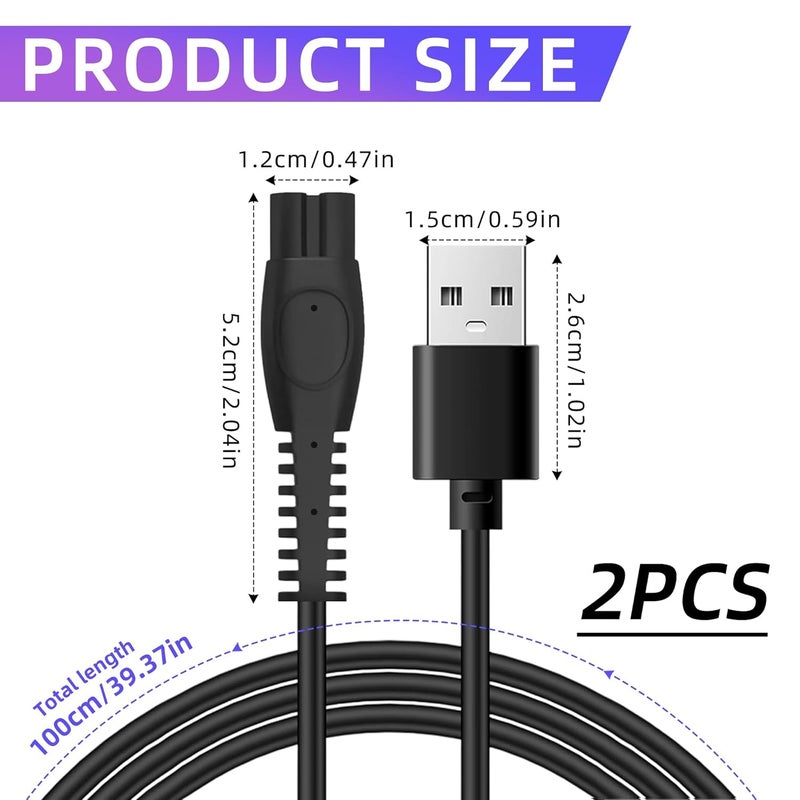 كاست ويف كابل شحن USB بقوة 5 فولت لماكينة الحلاقة فيليبس OneBlade، متوافق مع QP2724 QP2824 QP2734 QP2834 MG5910 MG9520 S3145 S7885 S7887 S5884 X3053 X3001 X5004 X5012، سلك شحن متين ومحمول (أسود) - Image 2