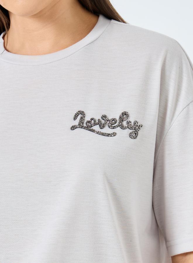 ستايلي تيشيرت فضفاض بطبعة كتابة - Image 3