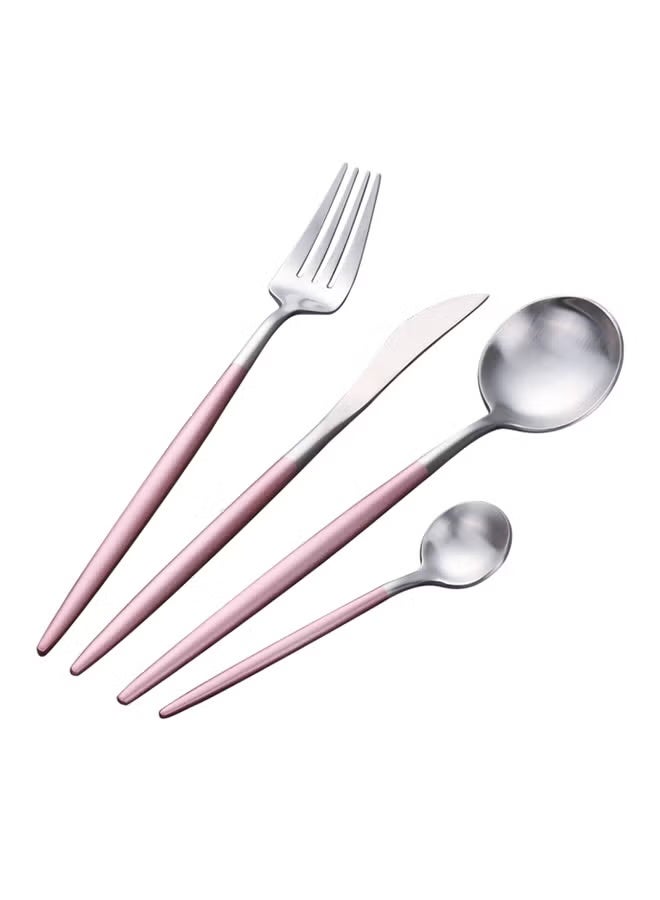 TD HOME 4-Piece Stainless Steel Cutlery Set Pink / Silver 16.5x26x3.5cm - Image 2